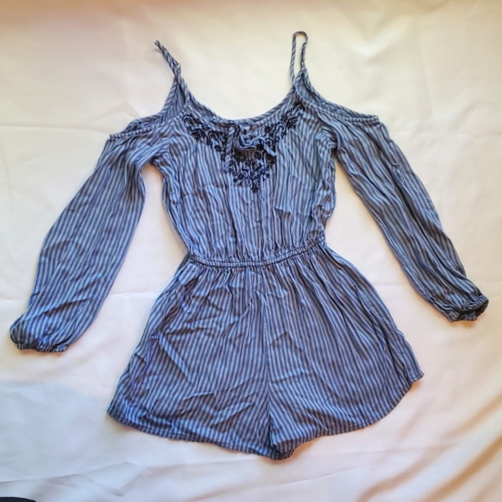 Hollister Blue Striped Romper XS